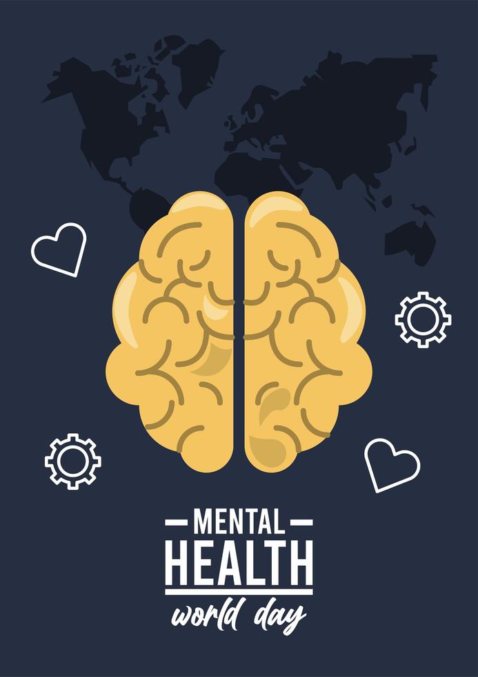 campanha do dia mundial da saúde mental com ícones definidos nos mapas terrestres vetor