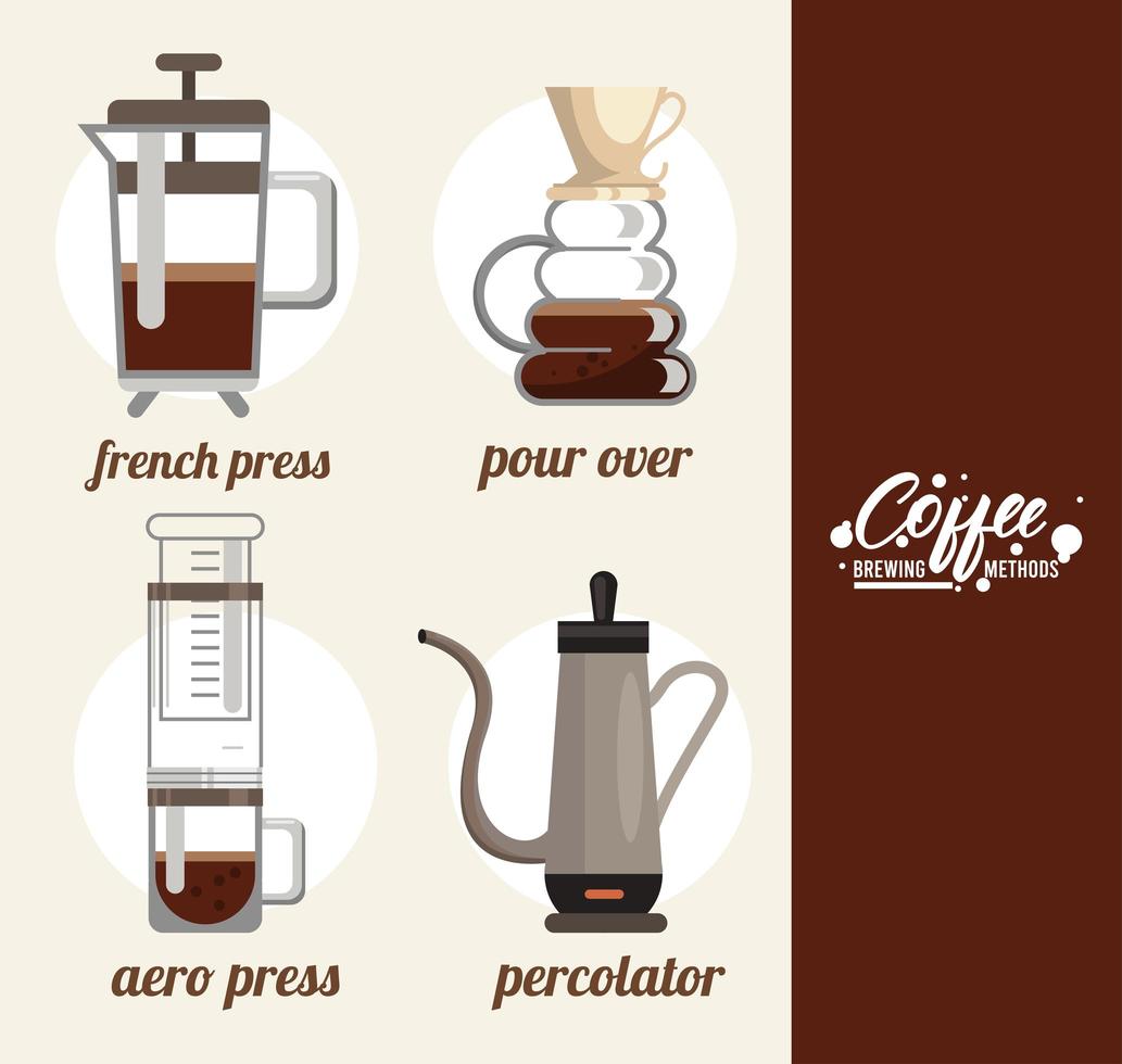 conjunto de pacotes de quatro métodos de preparação de café vetor