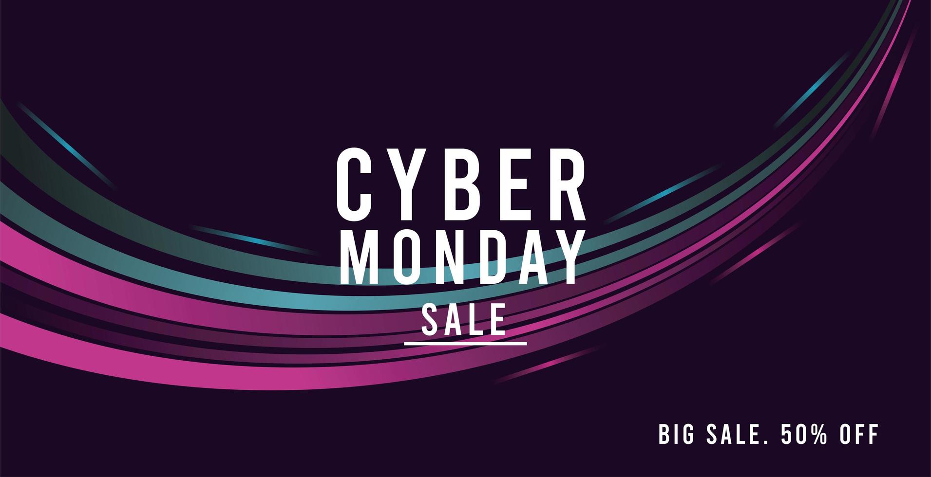 pôster de venda cibernética segunda-feira com trilhas nas cores azul e rosa vetor