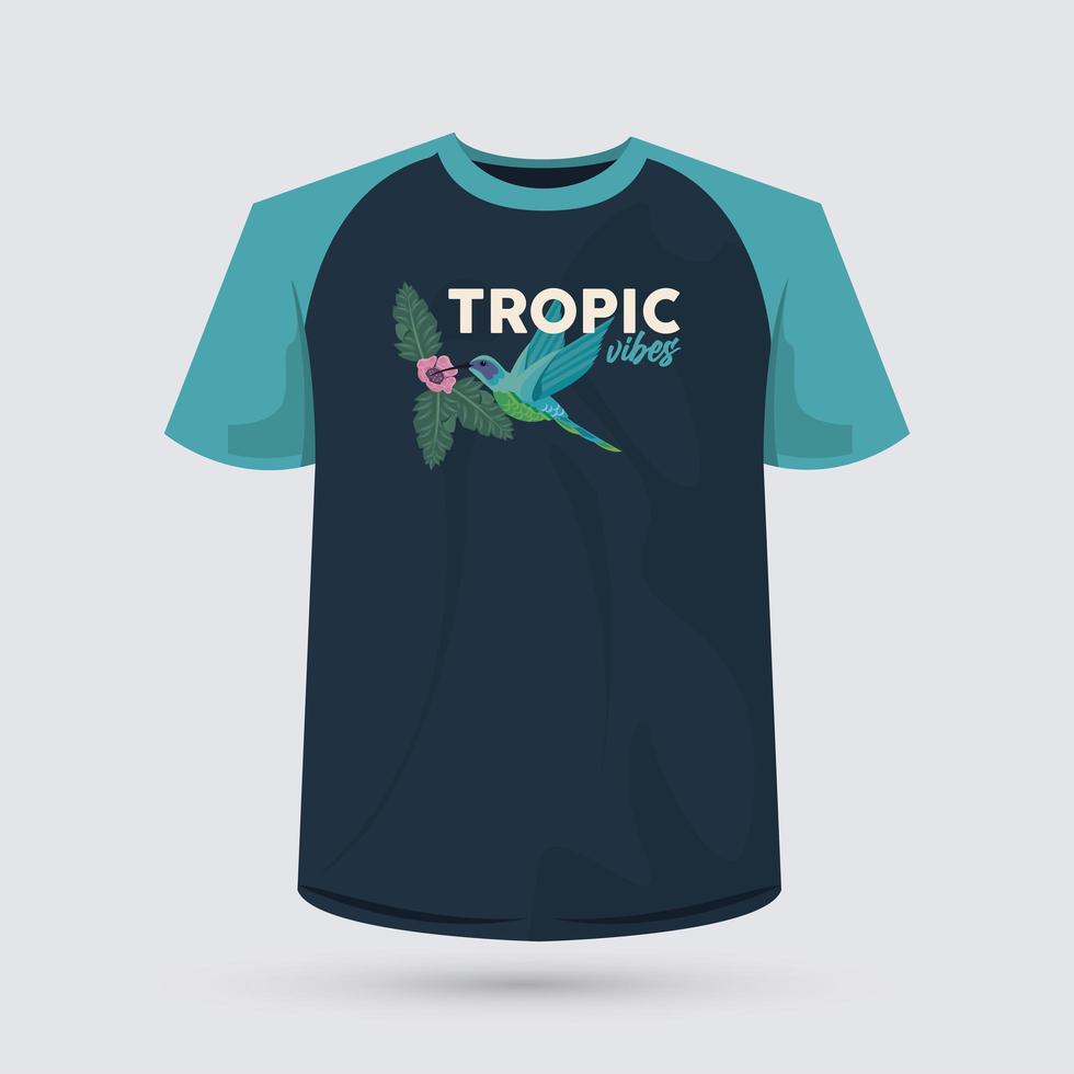 estampa de camisa tropical com pássaro vetor