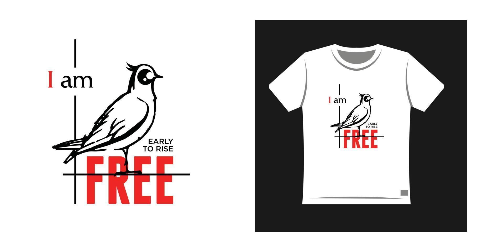 pássaro desenhado à mão com citações para imprimir camiseta, estilo de design gráfico vetorial ou ilustração vetor