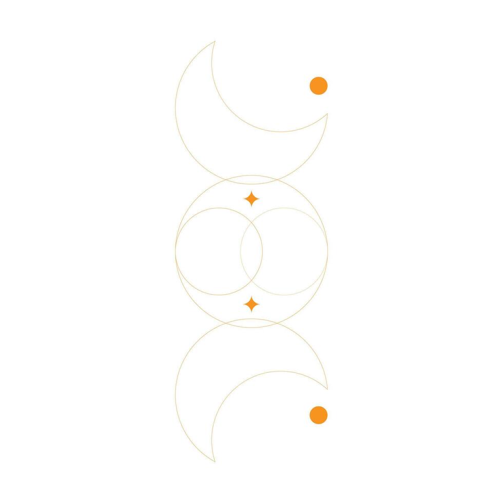 arte de linha abstrata de vetor laranja eps10 da lua com estrelas brilhantes isoladas no fundo branco