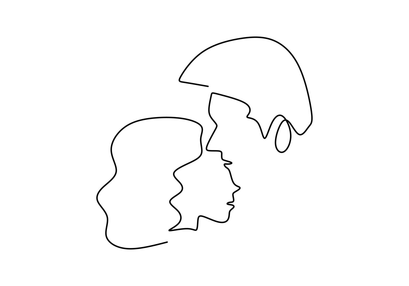 desenho de uma linha contínua. Casal apaixonado, mulher e homem em relacionamento de amor. ilustração vetorial, estilo minimalismo. vetor