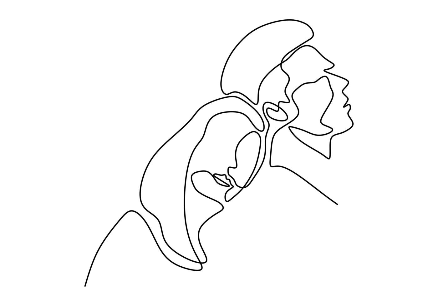 desenho de linha contínua. casal romântico apaixonado. design de conceito de tema de amantes. minimalismo desenhado de uma mão. vetor