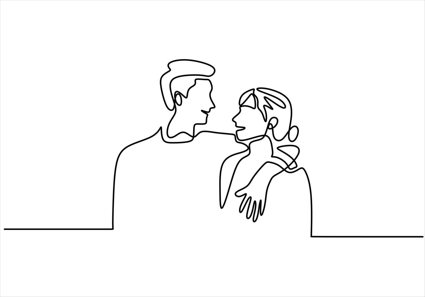 desenho de uma linha contínua. Casal apaixonado, mulher e homem em relacionamento de amor. ilustração vetorial, estilo minimalismo. vetor