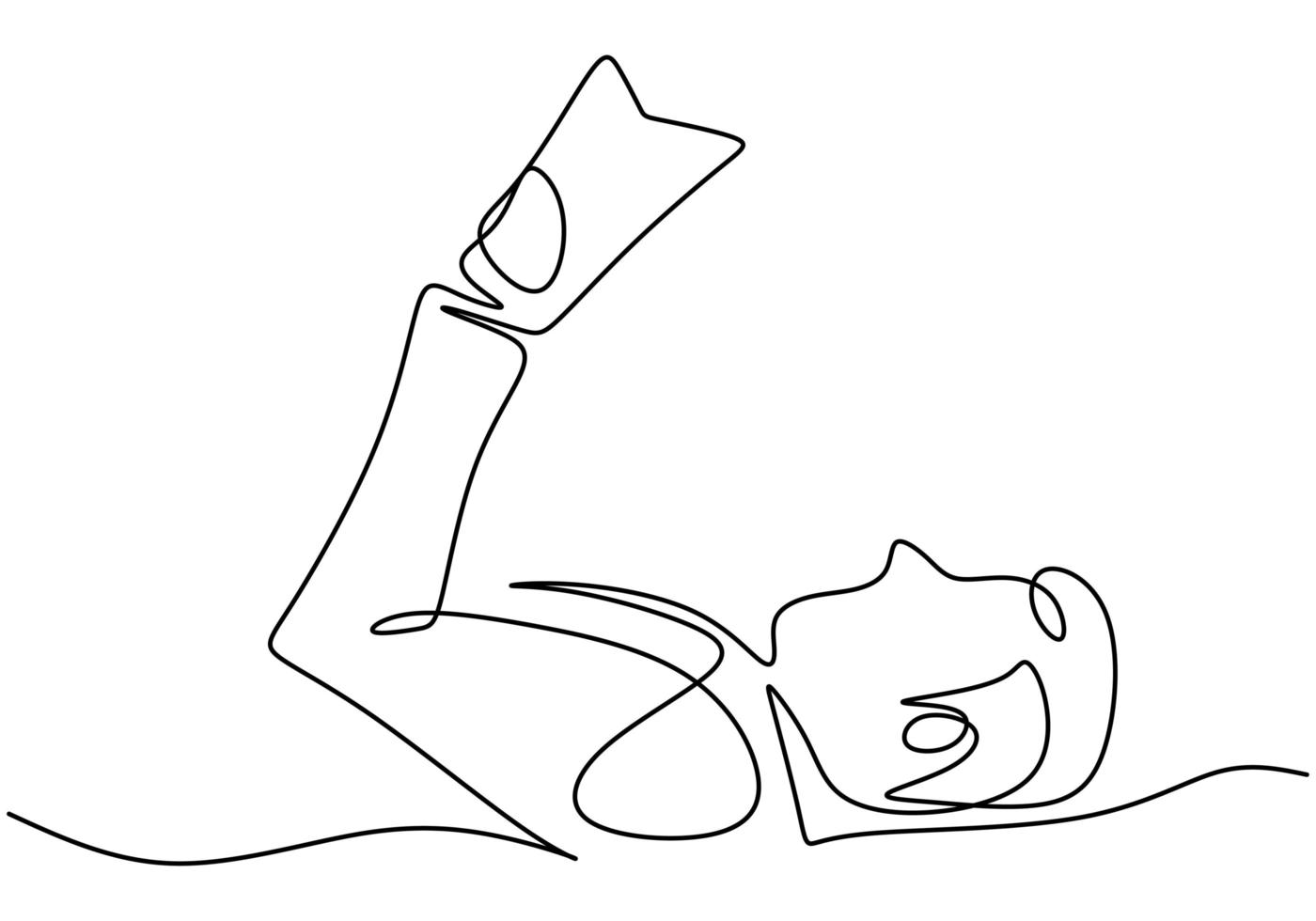 um desenho de linha contínua de um homem lendo um livro enquanto dormia. obtendo prazer com a leitura do livro. ilustração vetorial. vetor