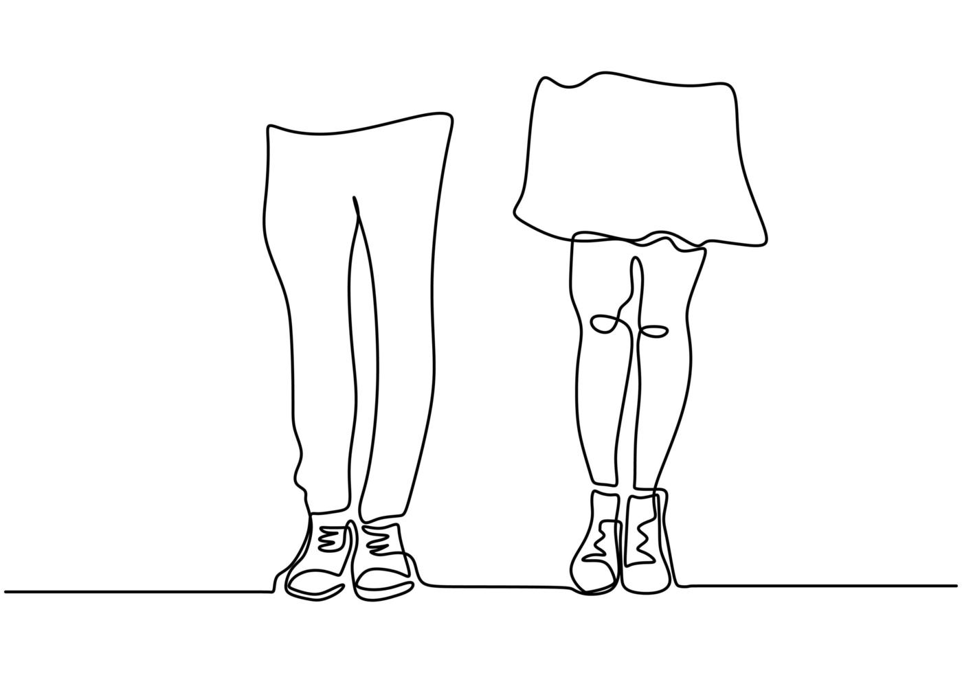 desenho de linha contínua. pernas de casal romântico. design de conceito de tema de amantes. minimalismo desenhado de uma mão. vetor