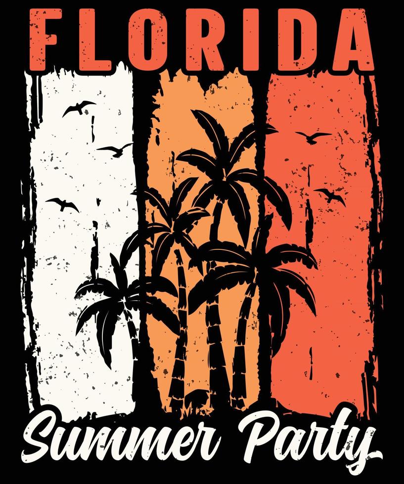 design de camiseta de festa de verão da florida, arte vetorial de praia para o verão, design de impressão gráfica retro vintage por do sol para vestuário e outros. vetor