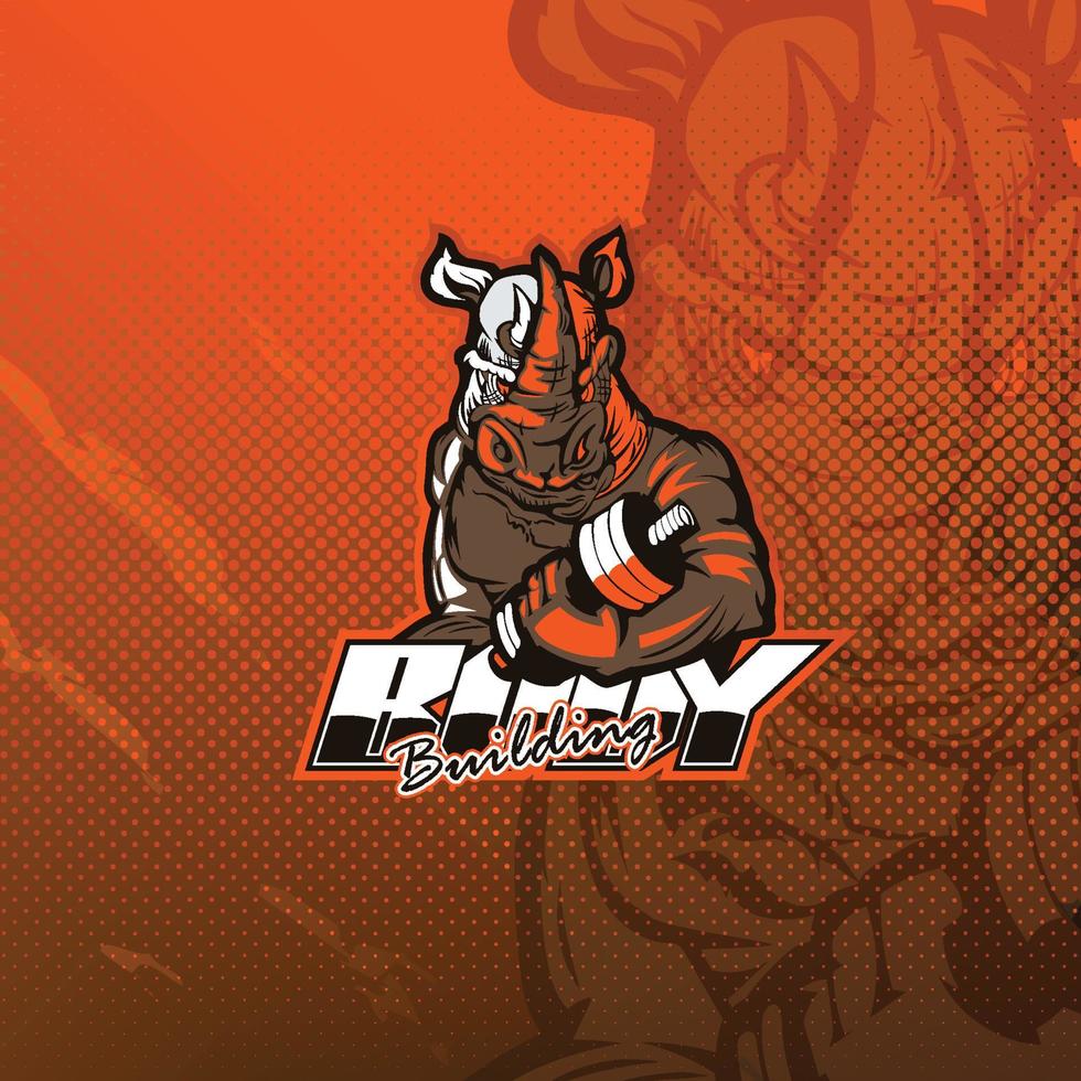 logotipo do fisiculturista rinoceronte para esport, esporte ou mascote da equipe de jogos. vetor