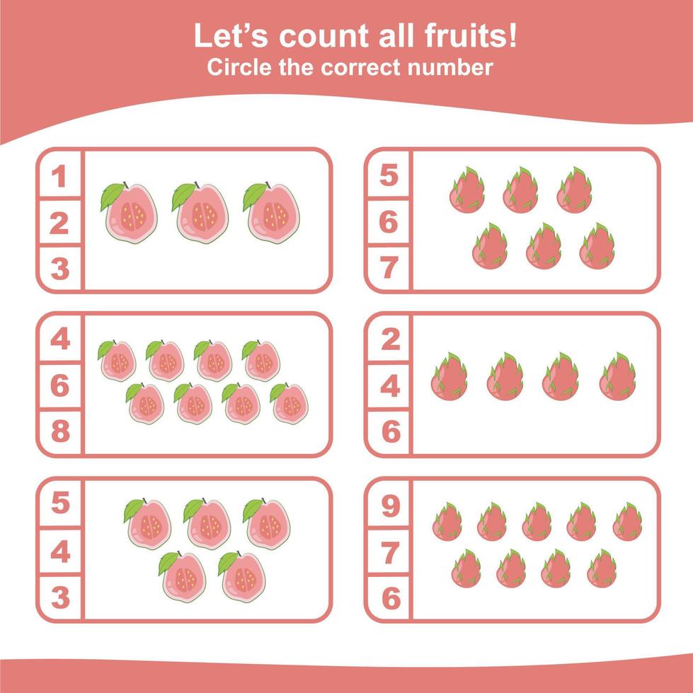 planilha de contagem para crianças. conte e circule a resposta. planilha matemática. ilustração vetorial. vetor