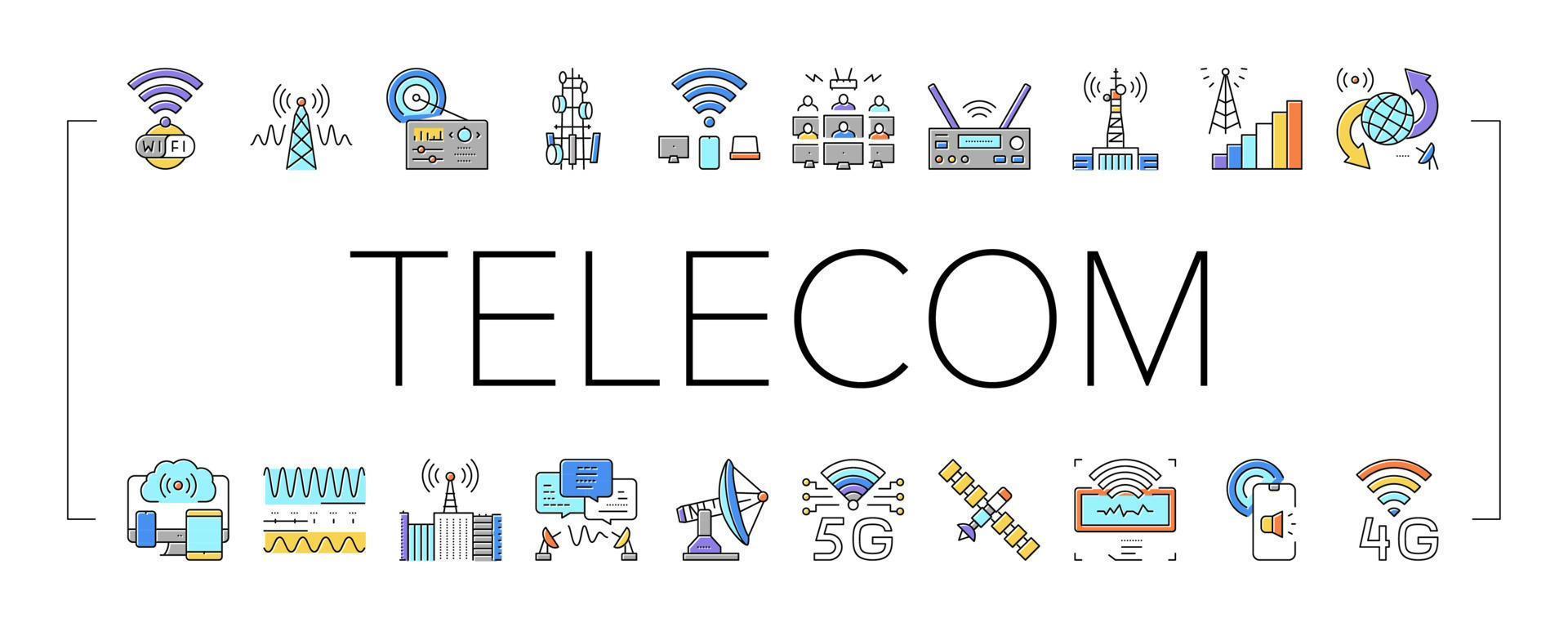 vetor de conjunto de ícones de tecnologia de telecomunicações