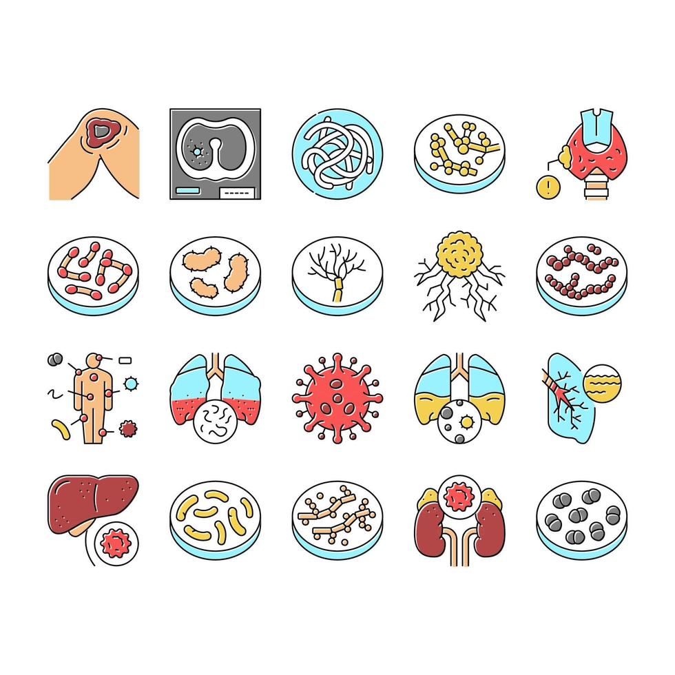 conjunto de ícones de coleção de infecção por bactérias vetor
