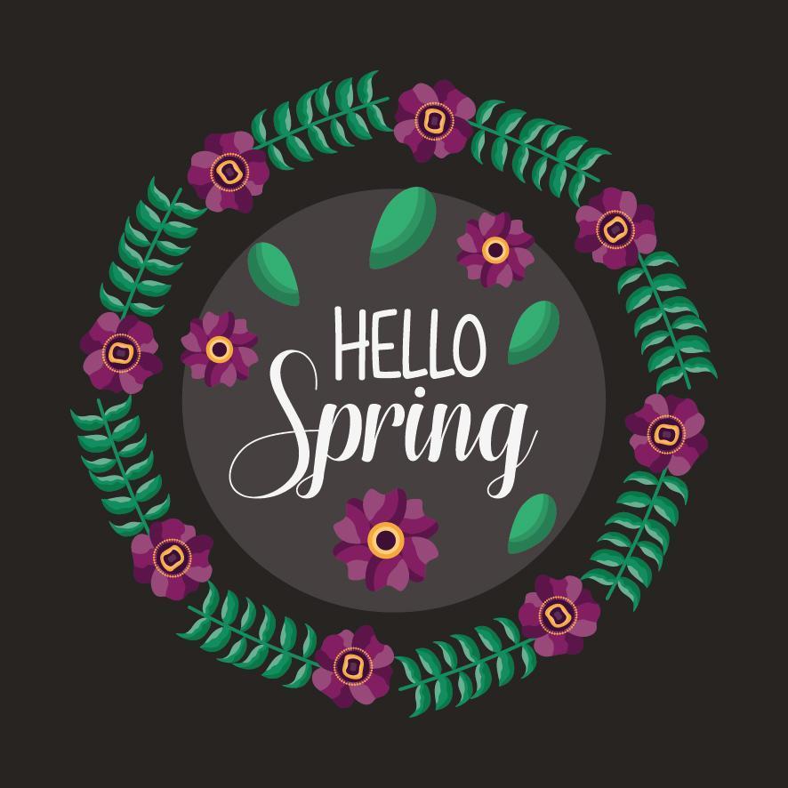 Olá pôster primavera com guirlanda floral vetor