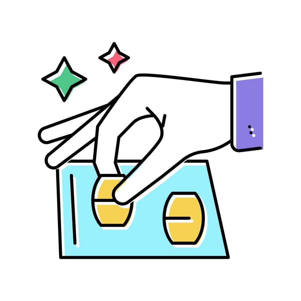 jogador colocando barris de loteria em números de cartão ilustração vetorial de ícone de cor vetor