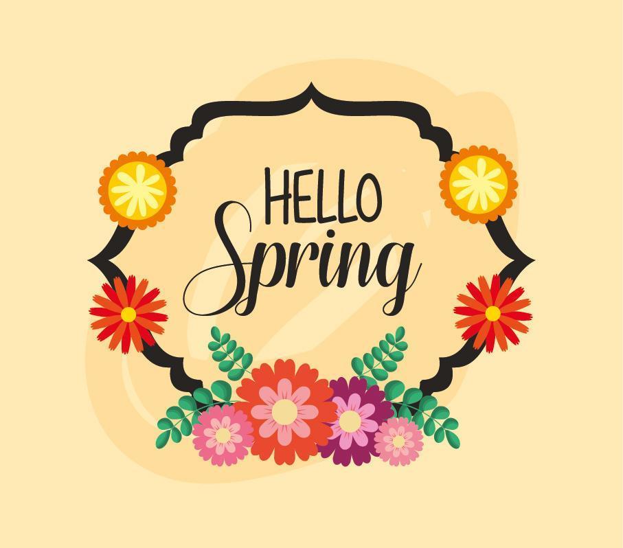 Olá pôster primavera com elegante moldura floral vetor