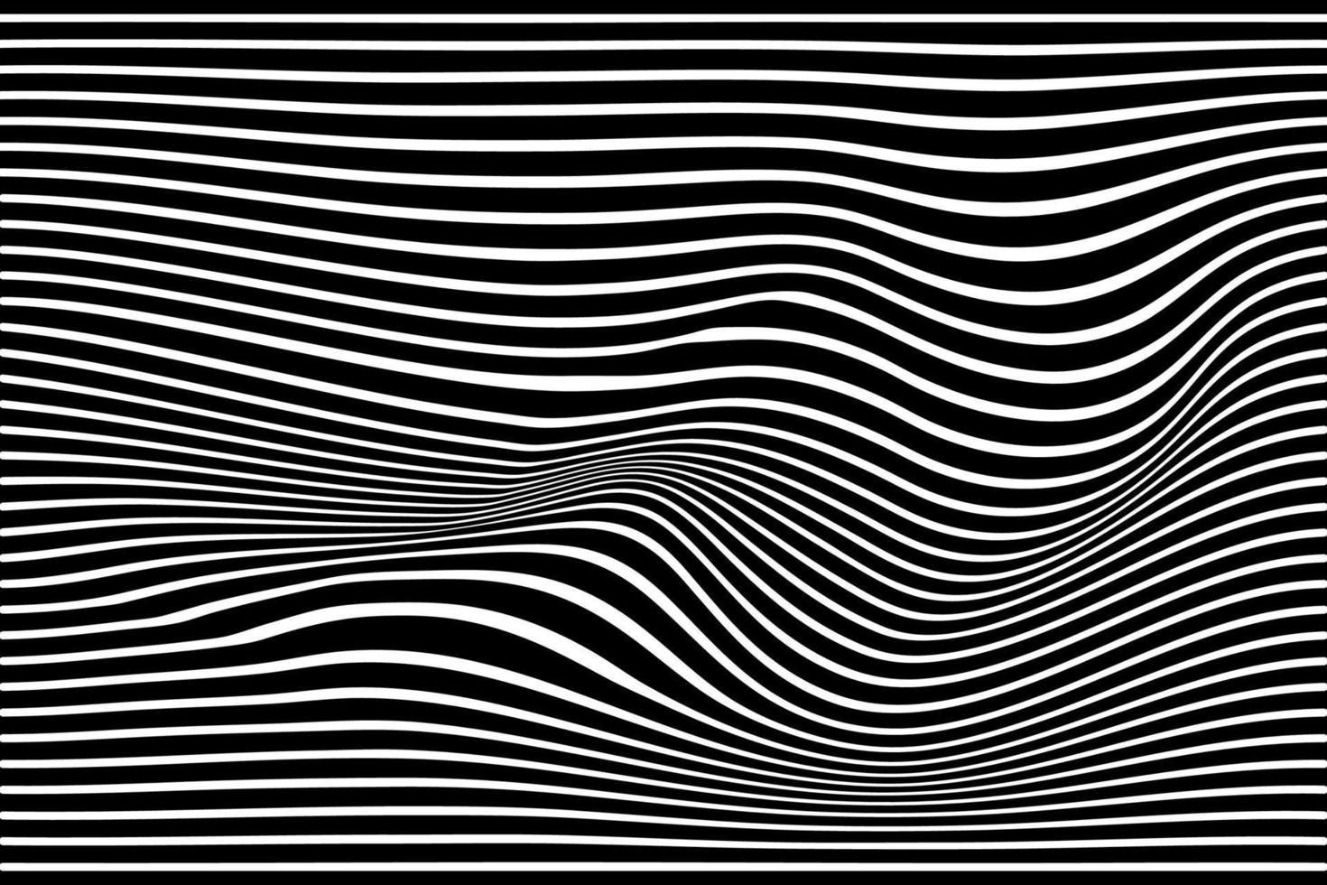 tira de linha de onda abstrata. linhas de distorção fundo ondulado. listras distorcidas. padrão moderno abstrato óptico de arte op. design de ondas de ilusão. ilustração em vetor preto e branco.