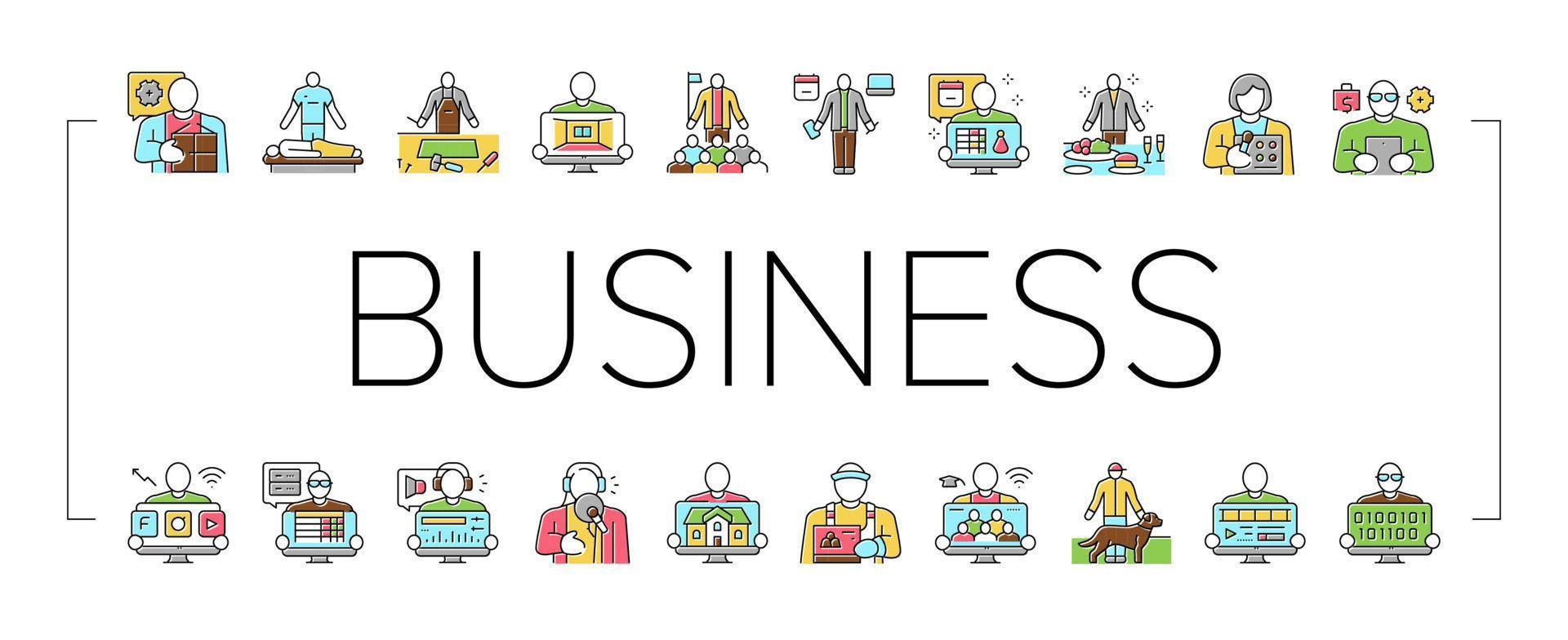 conjunto de ícones de trabalho de empresário de pequenas empresas vetor