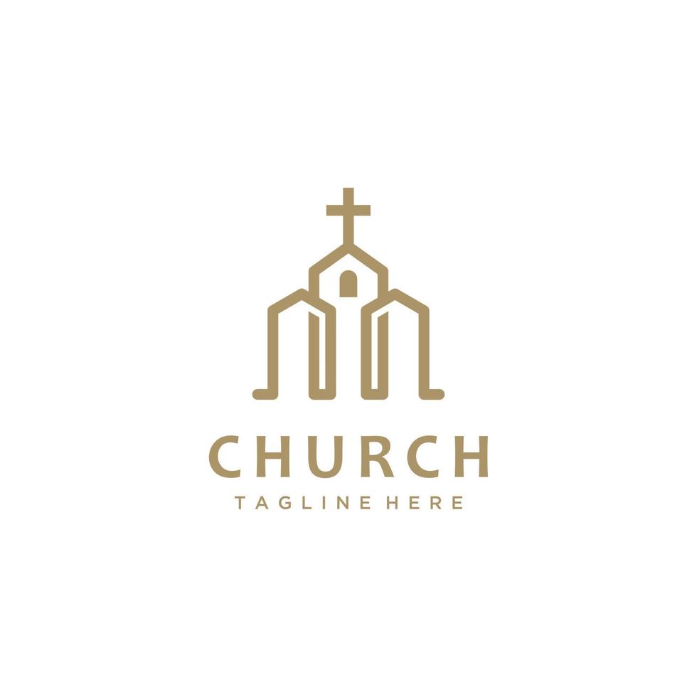 igreja cristã cross gospel linha arte inspiração de design de logotipo de ouro vetor