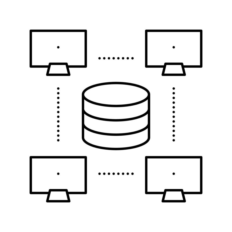 ilustração em vetor ícone de linha de processamento digital de trabalho de rede