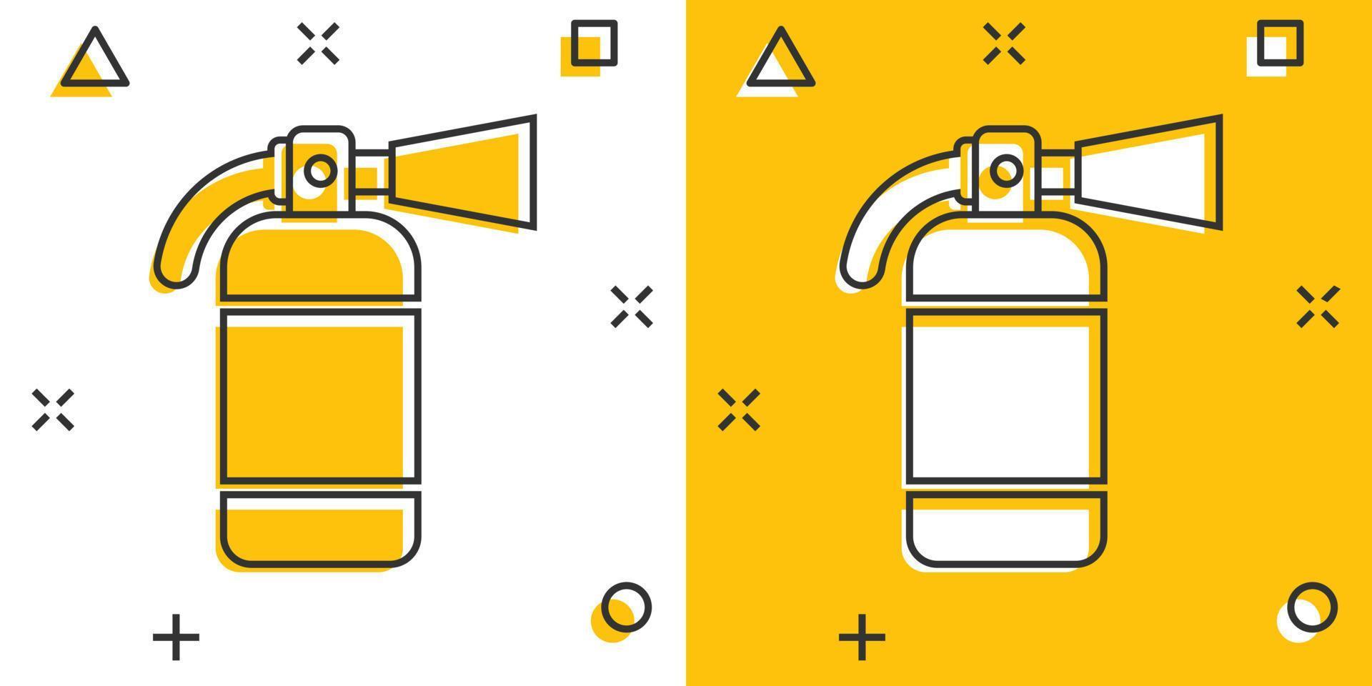 ícone extintor em estilo cômico. ilustração vetorial dos desenhos animados de proteção contra incêndio em fundo branco isolado. conceito de negócio de efeito de respingo de emergência. vetor