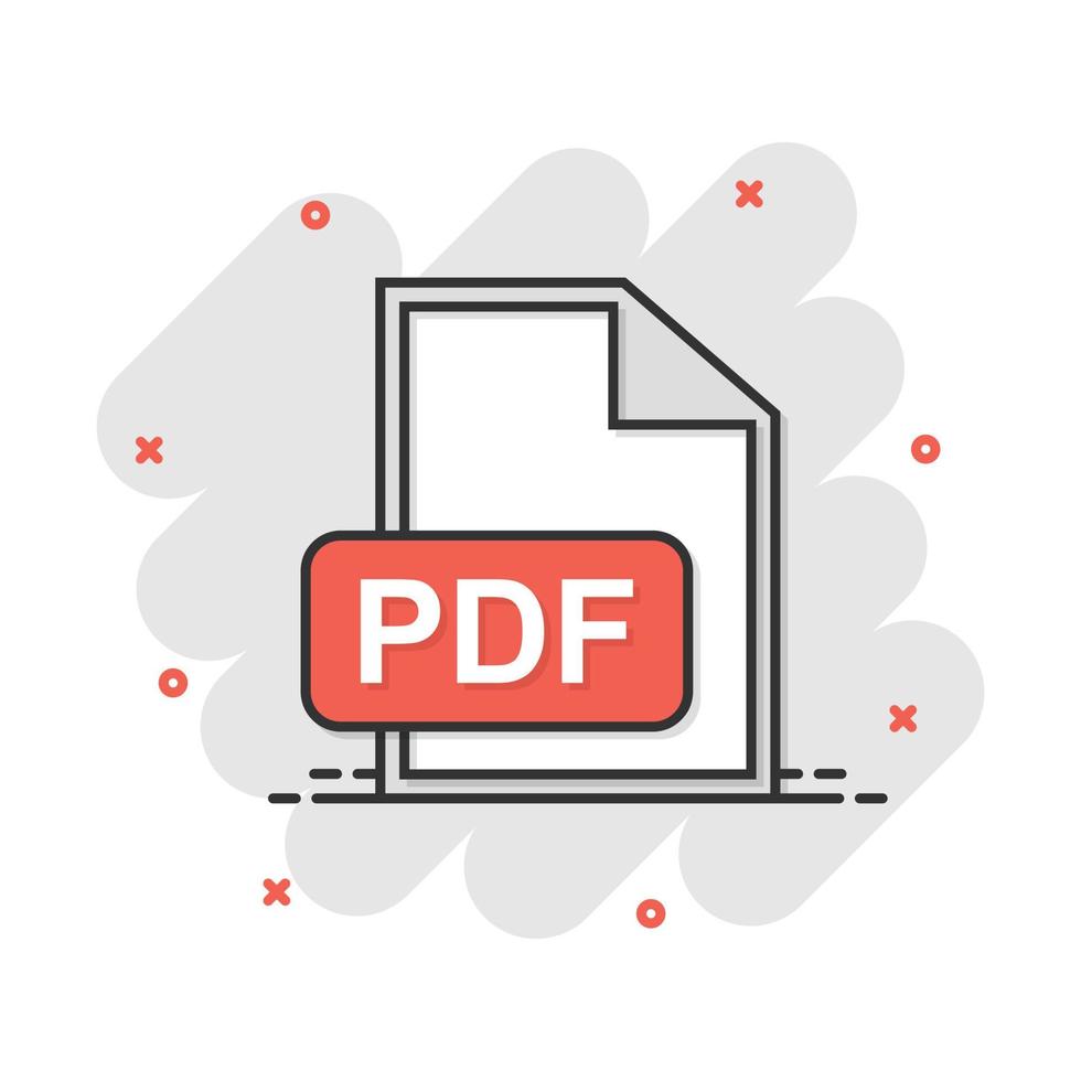 ícone de download de pdf de desenho vetorial em estilo cômico. pictograma de ilustração de sinal de formato pdf. conceito de efeito de respingo de negócios de documento. vetor