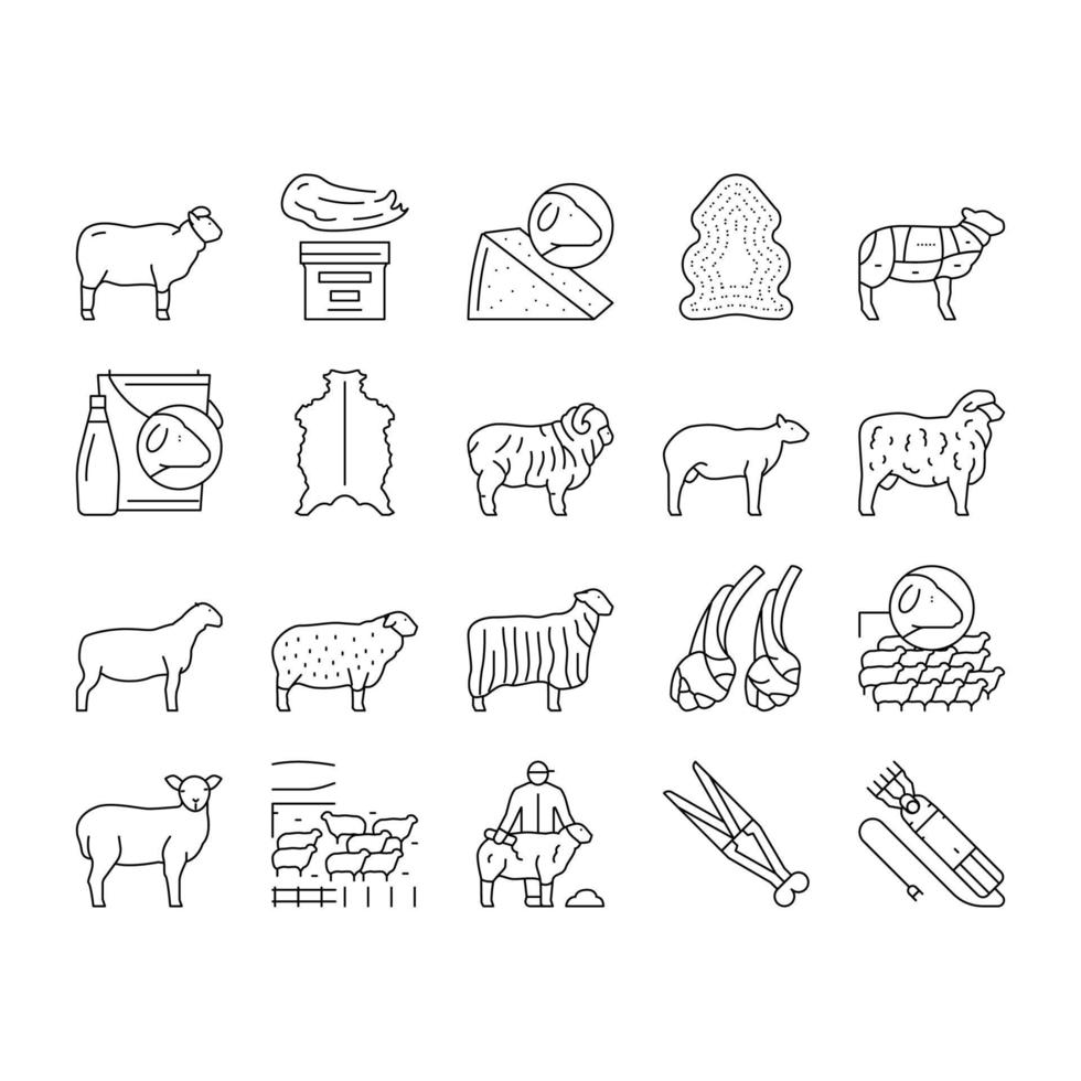 conjunto de ícones de negócios de fazenda de criação de ovelhas vetor