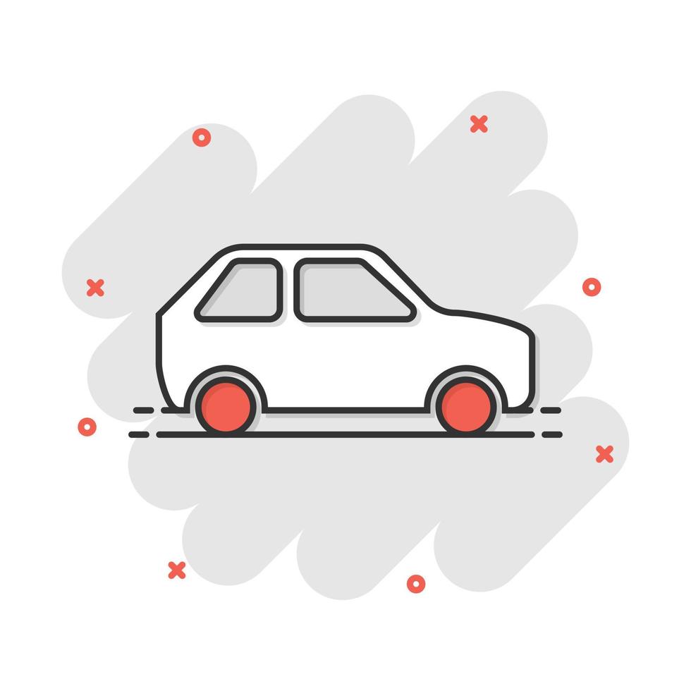 ícone do carro em estilo cômico. automóvel carro vector cartoon ilustração pictograma. efeito de respingo de conceito de negócio automático.