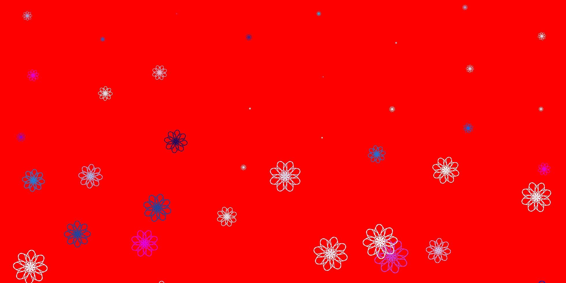 modelo de doodle de vetor azul e vermelho claro com flores.