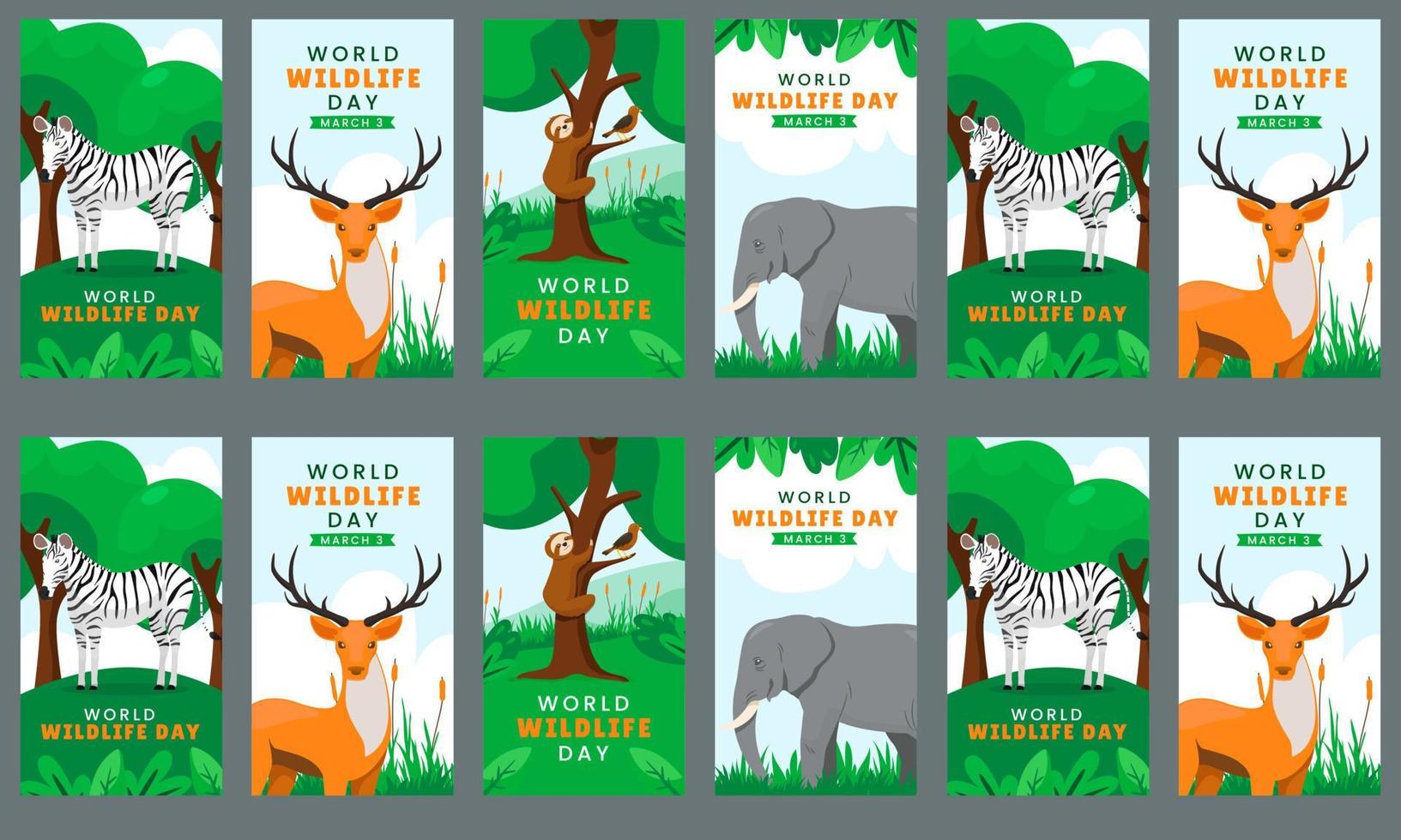 histórias de mídia social do dia mundial da vida selvagem vetor design plano