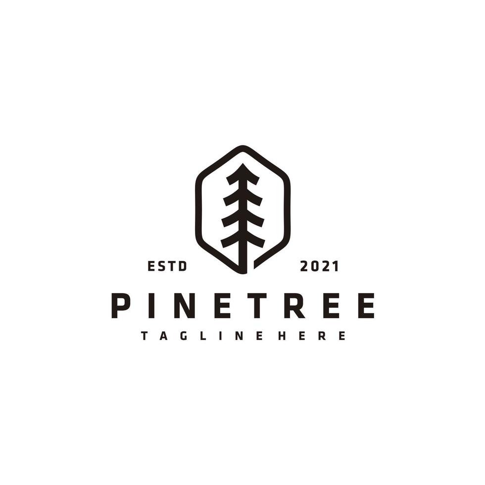 pinheiros floresta vintage hipster arte de linha minimalista vetor de design de logotipo
