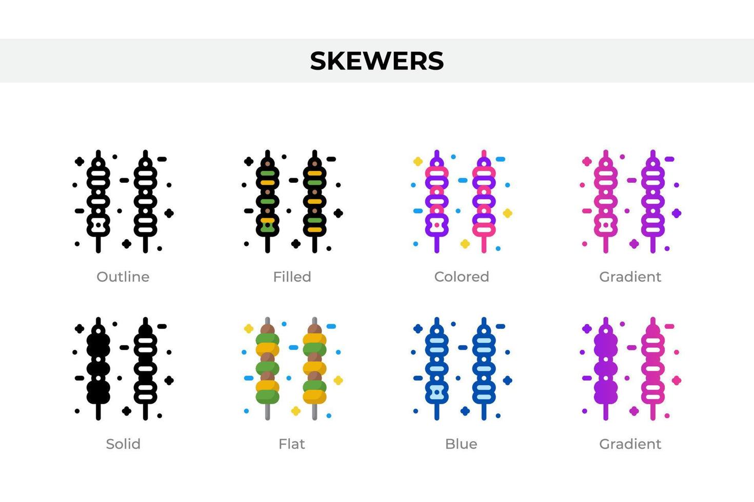 ícones de espetos em estilo diferente. conjunto de ícones de espetos. símbolo de férias. conjunto de ícones de estilo diferente. ilustração vetorial vetor