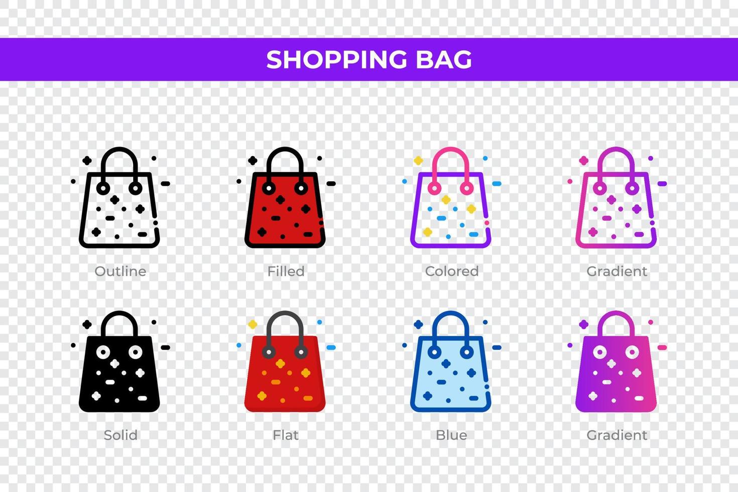 ícones de sacola de compras em estilo diferente. conjunto de ícones de sacola de compras. símbolo de férias. conjunto de ícones de estilo diferente. ilustração vetorial vetor