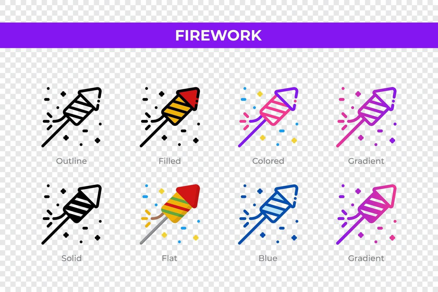 ícones de fogos de artifício em estilo diferente. conjunto de ícones de fogos de artifício. símbolo de férias. conjunto de ícones de estilo diferente. ilustração vetorial vetor