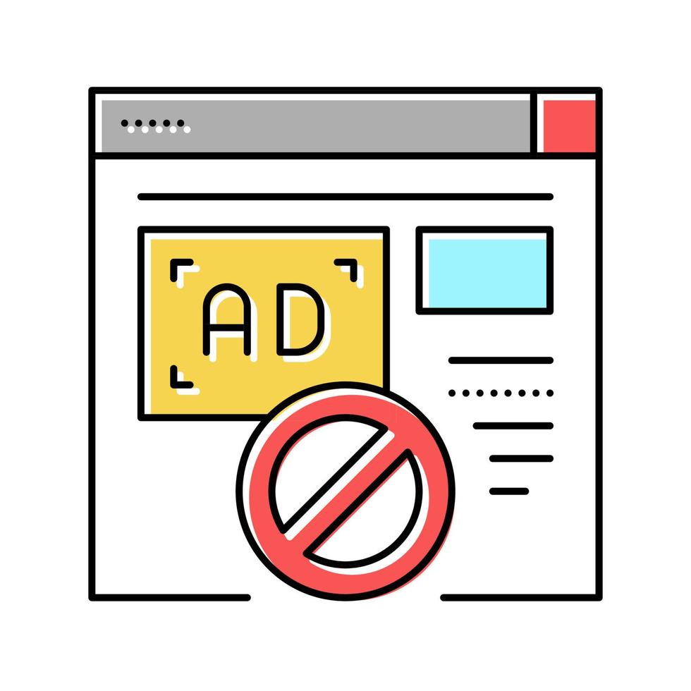 ilustração em vetor de ícone de cor do site de anúncios bloqueados