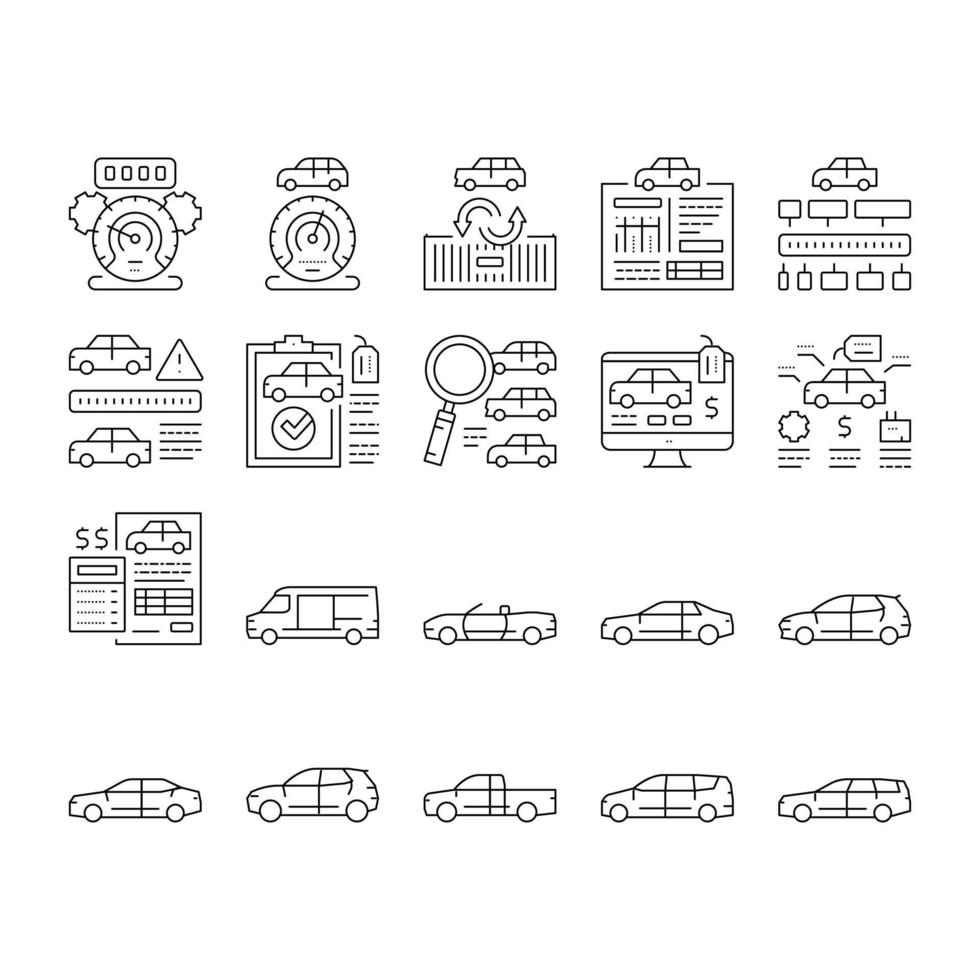 vetor de conjunto de ícones de serviço de automóvel de venda de carro usado
