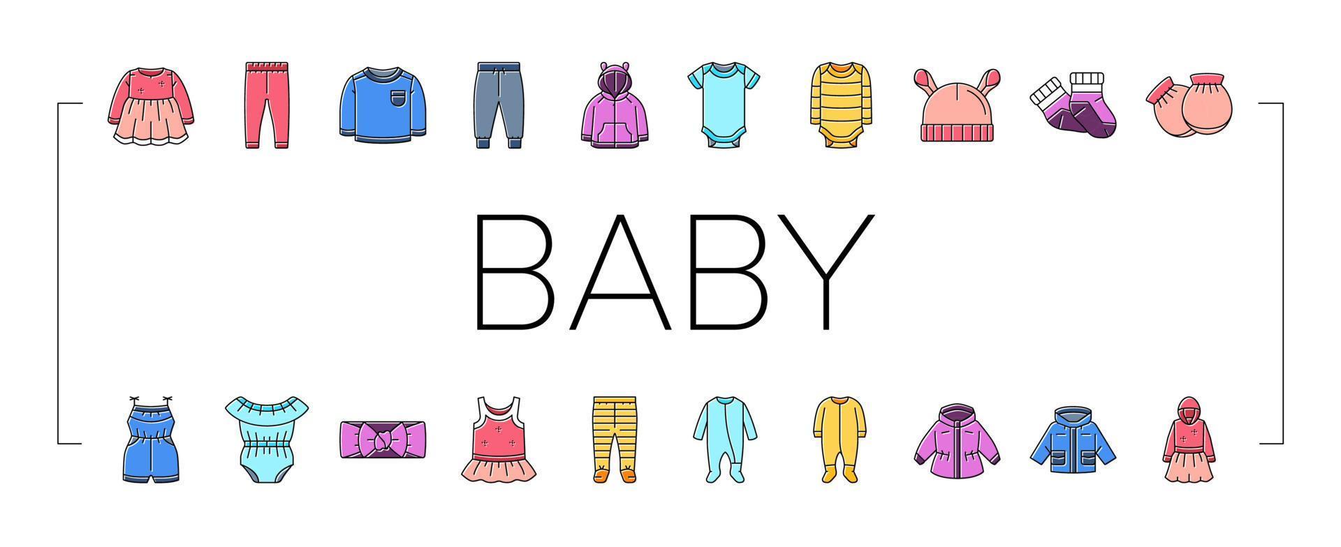 vetor de conjunto de ícones de pano de moda infantil bebê criança