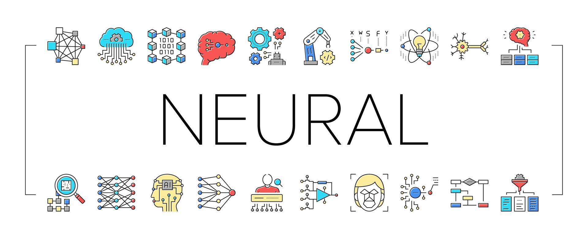 rede neural e conjunto de ícones de coleção ai vetor