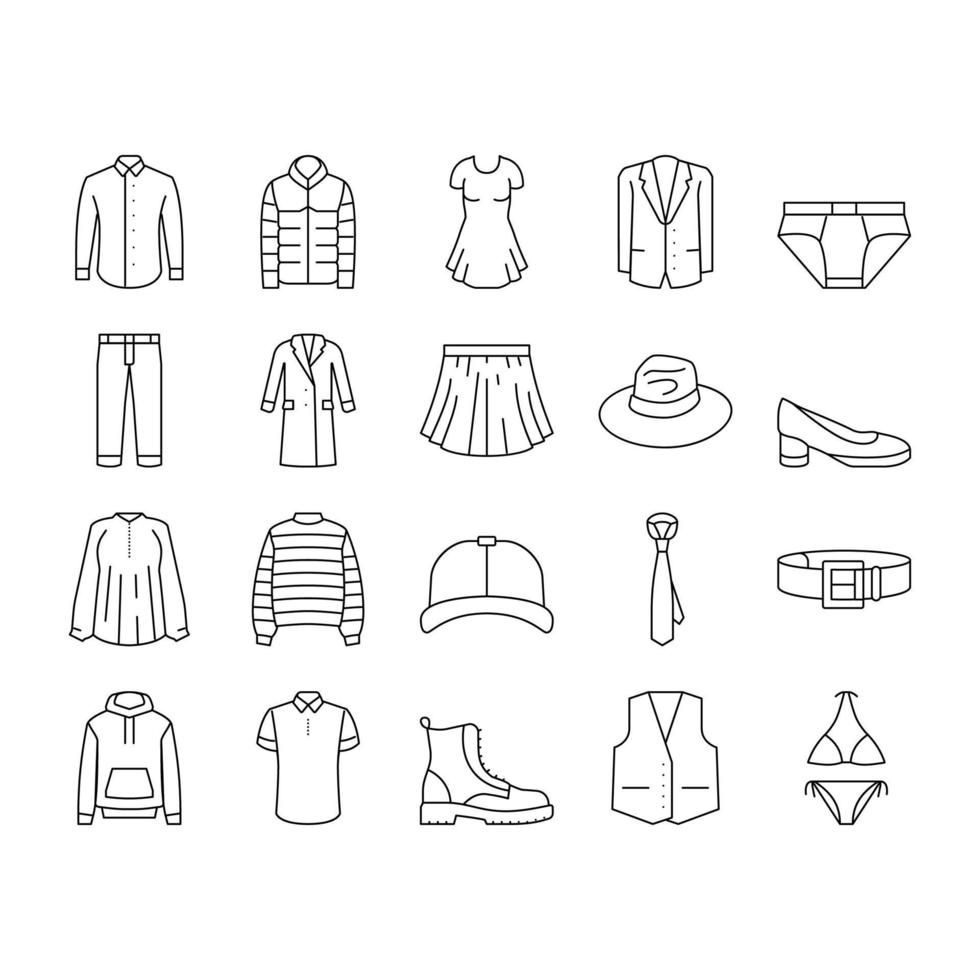 roupas e vestindo acessórios conjunto de ícones vetoriais vetor