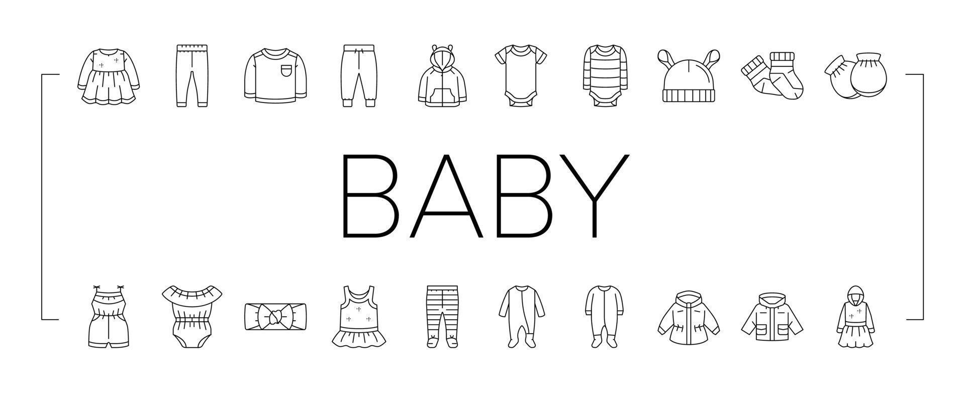 vetor de conjunto de ícones de pano de moda infantil bebê criança