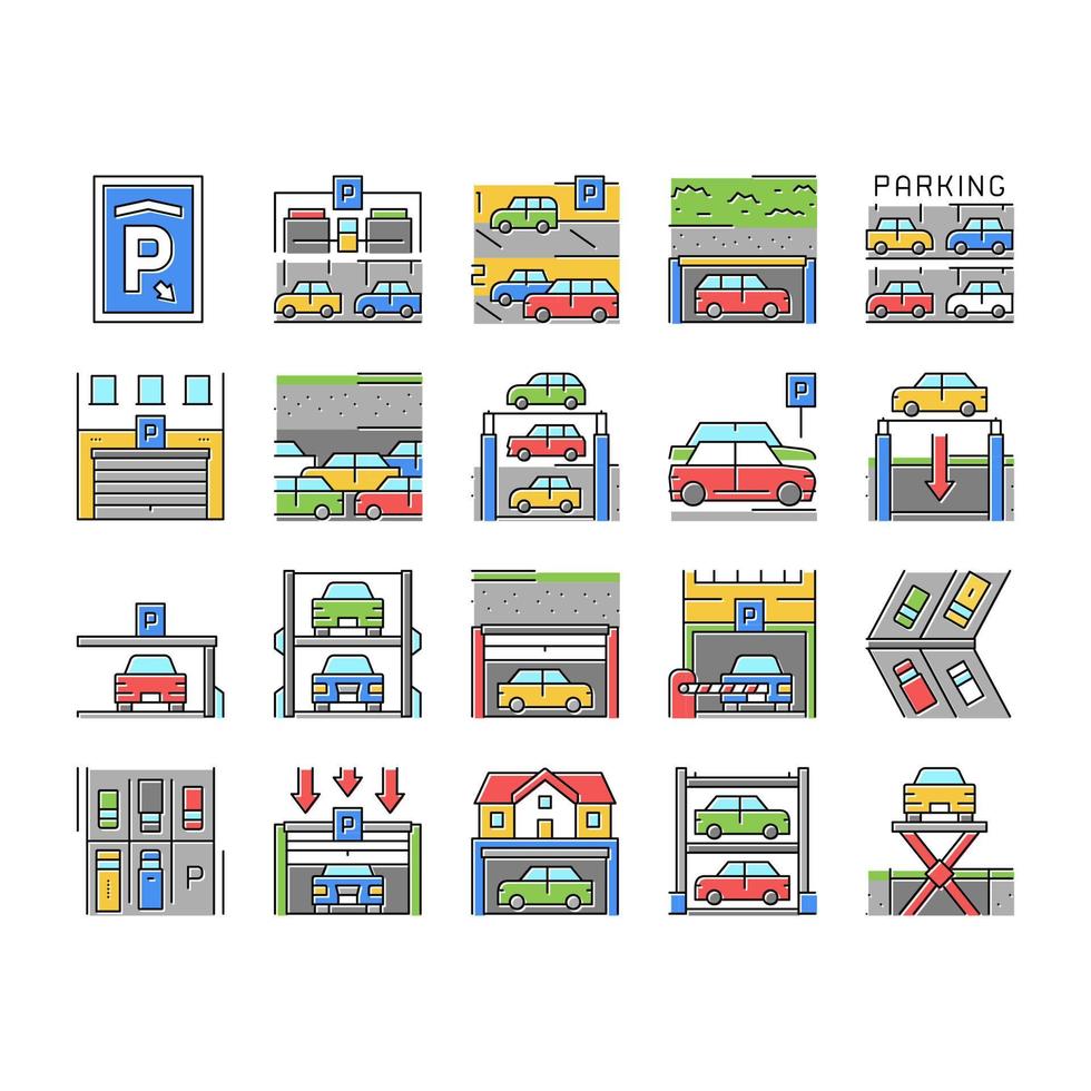 conjunto de ícones de coleção de estacionamento subterrâneo vetor