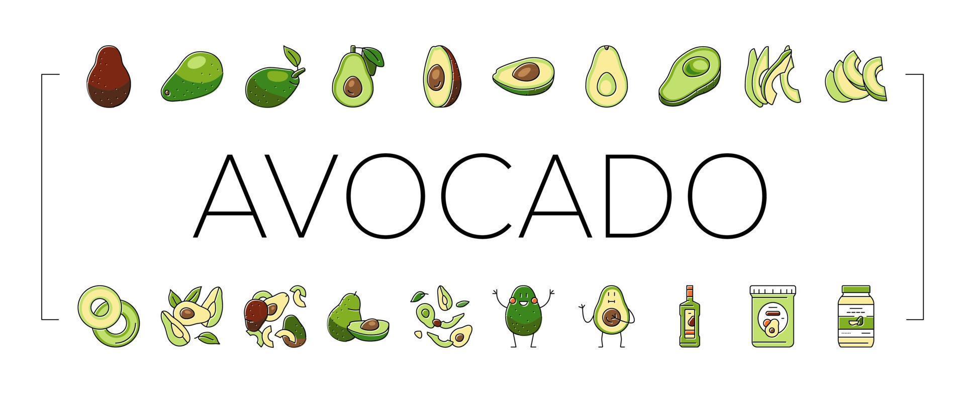 vetor de conjunto de ícones de metade verde de comida de abacate