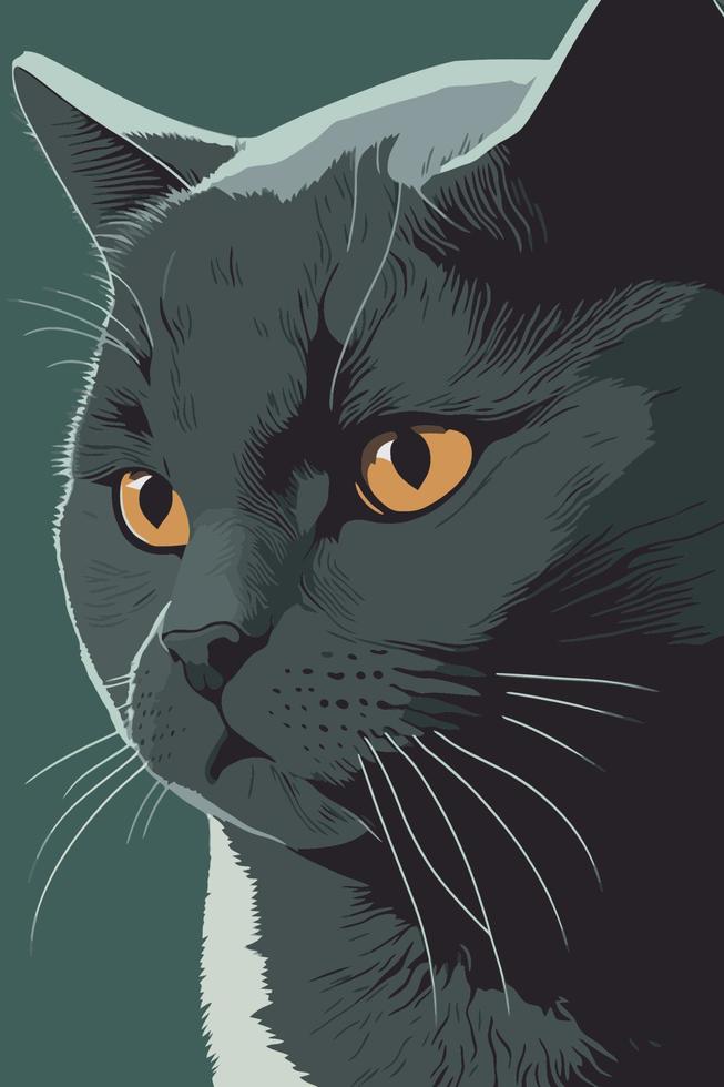 retrato de um gato preto com olhos laranja. ilustração vetorial. vetor