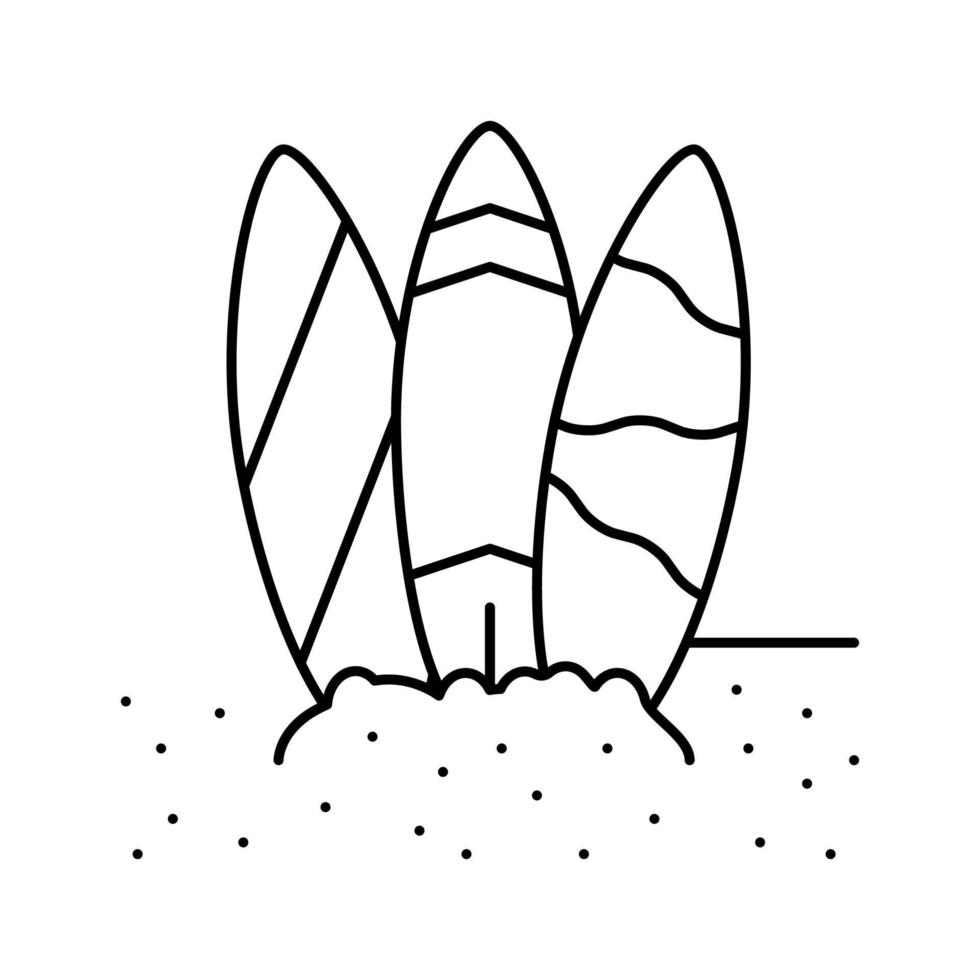 prancha de surf na ilustração vetorial de ícone de linha de praia de areia vetor