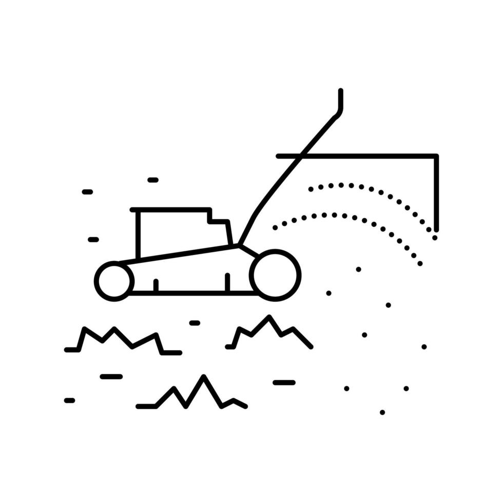 corte de grama com ilustração vetorial de ícone de linha de cortador de grama vetor