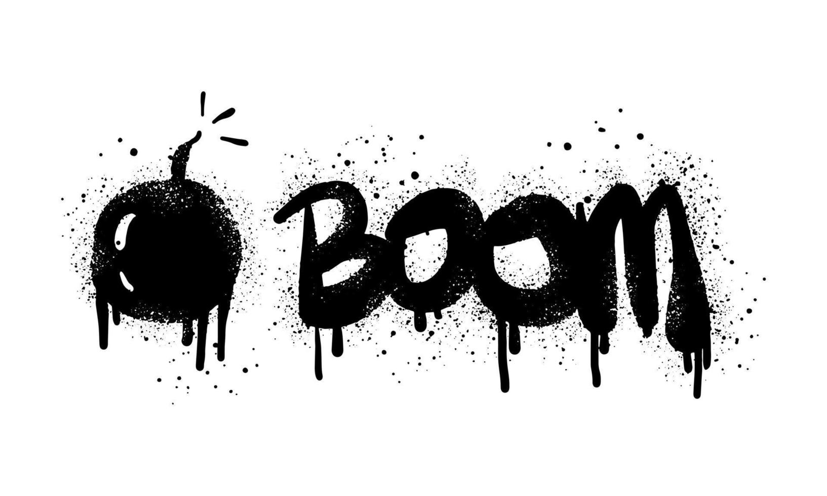 palavra de boom de grafite pintada com spray em preto sobre branco. símbolo de gotejamento boom. isolado no fundo branco. ilustração vetorial vetor