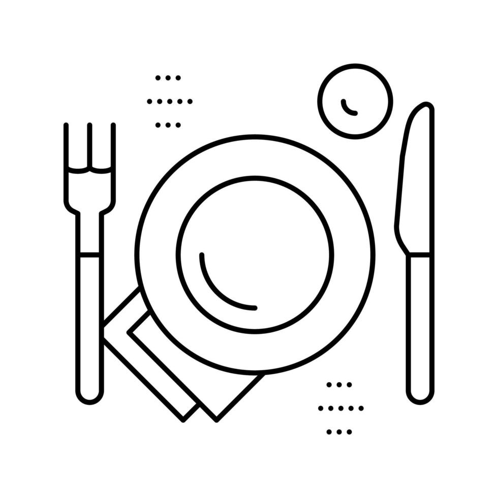 ilustração em vetor ícone de linha de utensílio de prato, garfo e faca