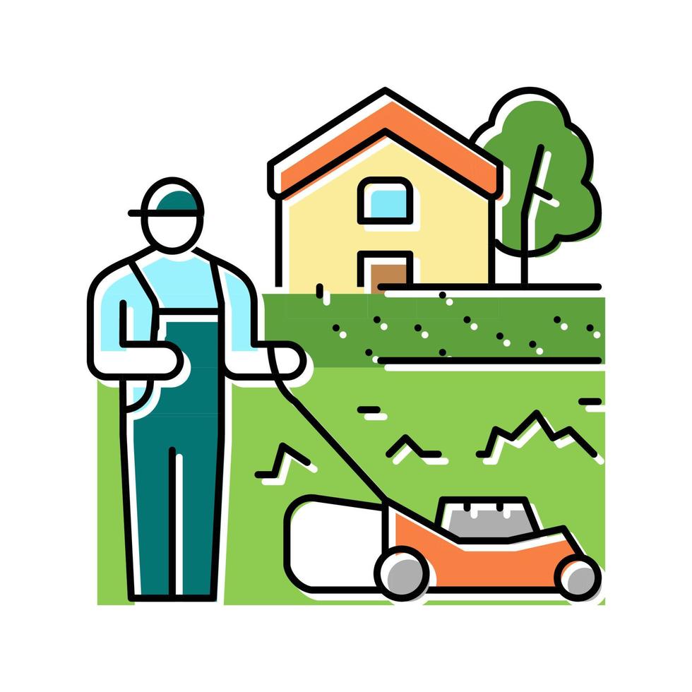 ilustração em vetor ícone de cor de paisagem de cuidado de gramado