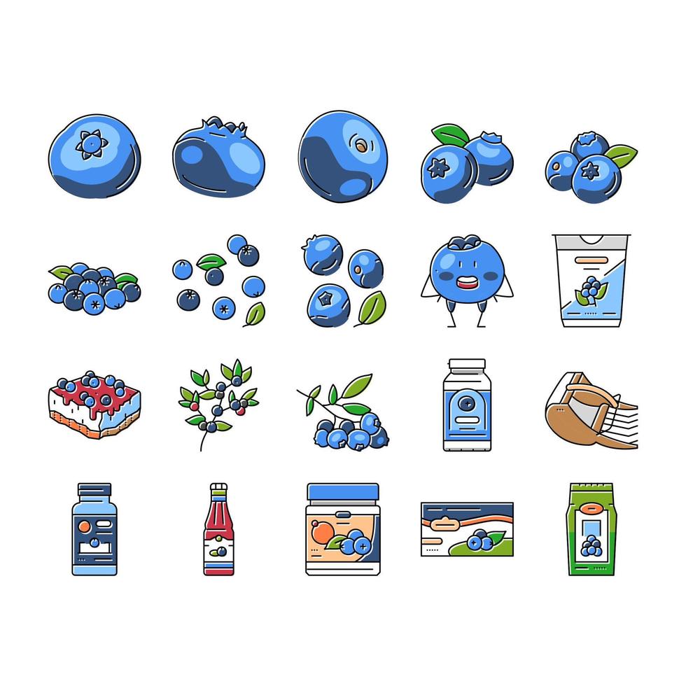 vetor de conjunto de ícones de bagas azuis de mirtilo