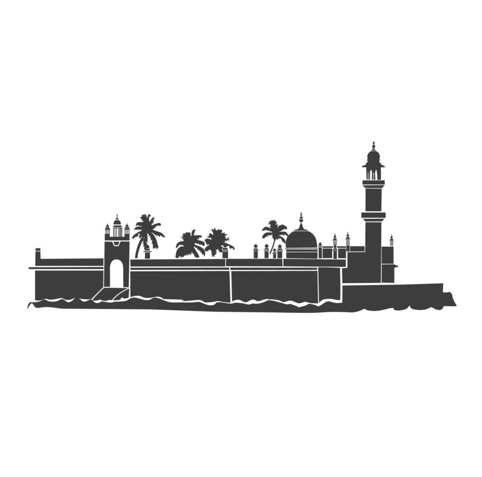 a forma vetorial haji ali dargah. haji ali dargah é uma mesquita e dargah em mumbai. vetor