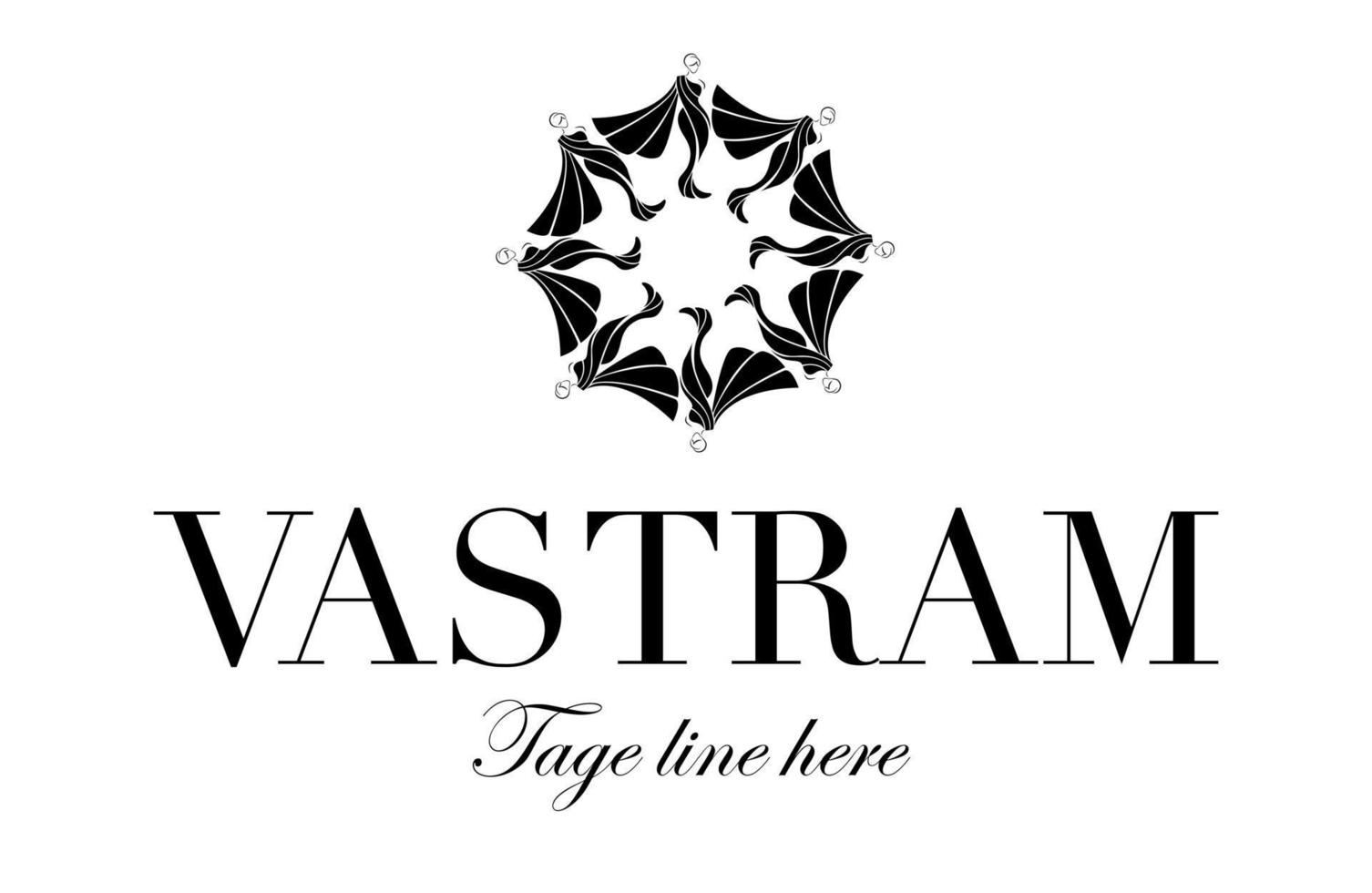 logotipo da marca vastram sarees. logotipo vastram com símbolo de figura de sarees femininos. vetor